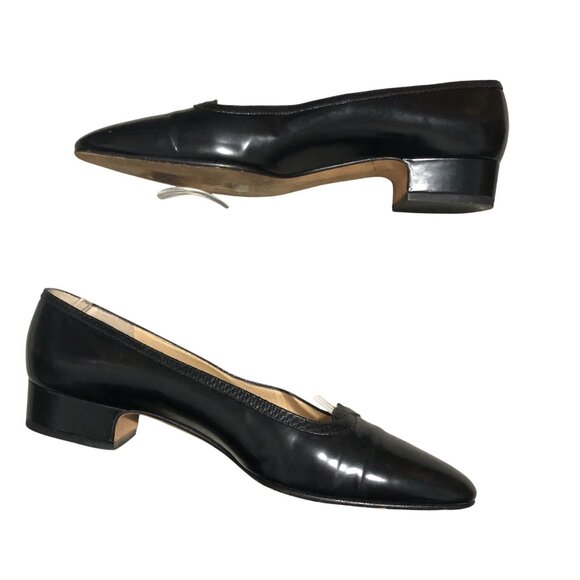 Silvia Fiorentina Vintage Pumps Leather Slip On Almond Toe Black 8N Narrow - Picture 6 of 11